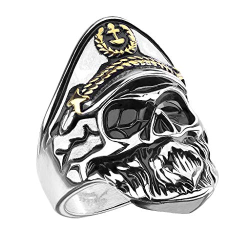 Mianova Herren Ring Edelstahl Massiv Breit Herrenring Männer Biker Rocker Totenkopf Schädel Seefahrt Kapitän gold vergoldet Größe 62 (19.7) von Mianova