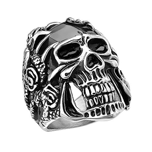 Mianova Herren Ring Edelstahl Massiv Breit Herrenring Männer Biker Rocker Totenkopf Totenschädel Maske in Klauen schwarz Größe 68 (21.6) von Mianova