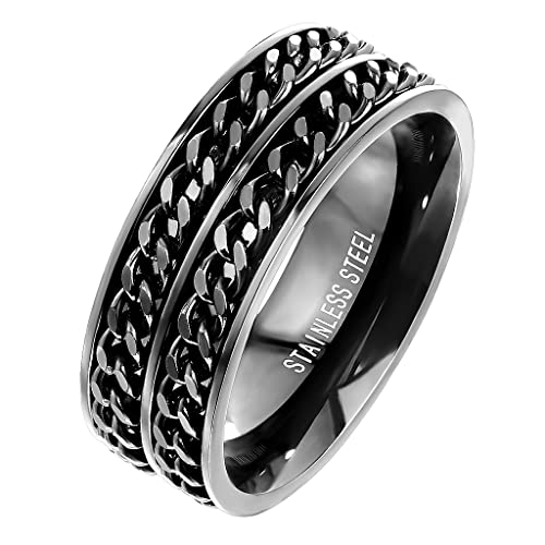 Mianova Herren Spinner Ring Edelstahl Massiv Breit Herrenring Männer Biker Rocker Schmuck Doppelketten Style Schwarz Größe 60 (19.1) von Mianova