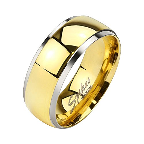 Mianova Band Ring Titan Gold poliert Silber Rand Herrenring Damenring Partnerring Freundschaftsring Damen Herren Größe 65 (20.7) Breite 8mm von Mianova