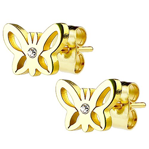 Mianova Ohrringe Stecker Ohrstecker Studs Klein mit Schmetterling Gold Vergoldet mit Kristall für Damen Kinder von Mianova