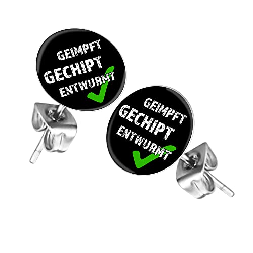 Mianova Ohrstecker Ohrringe Stecker Platte mit Geimpft Gechipt Entwurmt Motiv Silber für Damen Herren Schwarz von Mianova