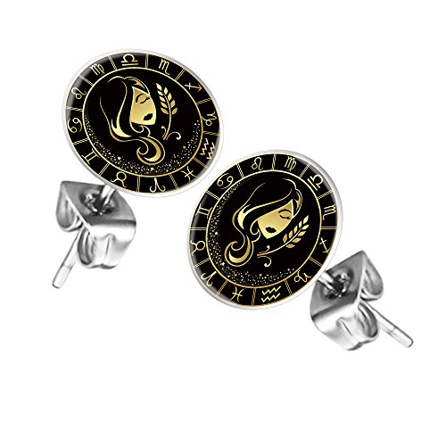 Mianova Ohrstecker Ohrringe Stecker Platte mit Sternzeichen Motiv Tierkreiszeichen Silber für Damen Herren oder Kinder Jungfrau von Mianova
