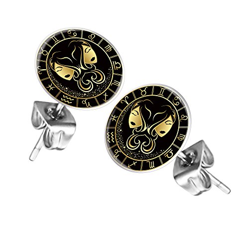 Mianova Ohrstecker Ohrringe Stecker Platte mit Sternzeichen Motiv Tierkreiszeichen Silber für Damen Herren oder Kinder Zwillinge von Mianova
