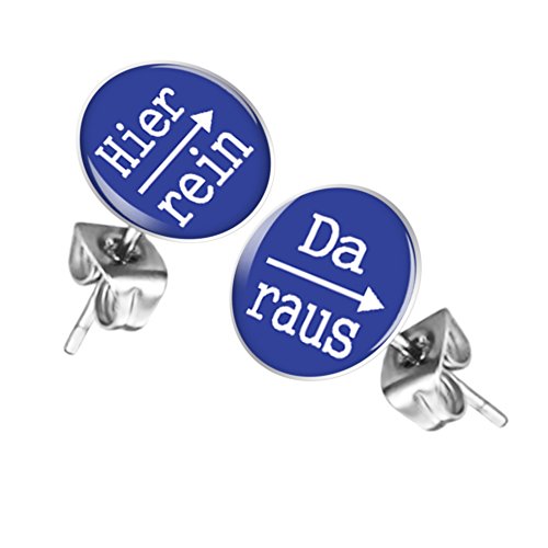 Mianova Ohrstecker Studs Buttons Silber Platte mit Spruch "Hier rein, Da raus" - 12mm in Blau von Mianova