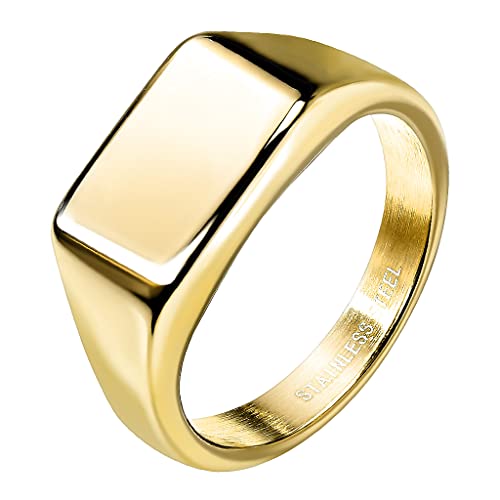 Mianova Siegelring Edelstahl rechteckig Herrenring Damenring Partnerring Trauring Verlobungsring Band Ring Damen Herren Breit modern Gold Größe 55 (17.5) von Mianova