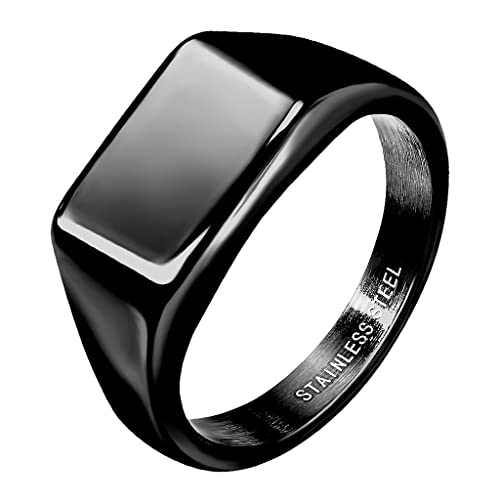 Mianova Siegelring Edelstahl rechteckig Herrenring Damenring Partnerring Trauring Verlobungsring Band Ring Damen Herren Breit modern Schwarz Größe 65 (20.7) von Mianova