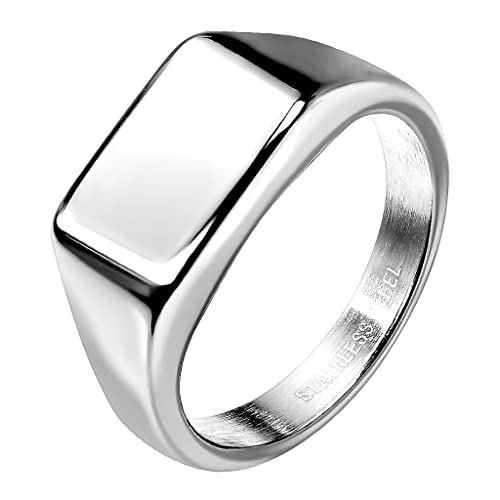 Mianova Siegelring Edelstahl rechteckig Herrenring Damenring Partnerring Trauring Verlobungsring Band Ring Damen Herren Breit modern Silber Größe 58 (18.5) von Mianova