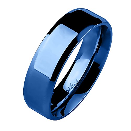 Mianova Unisex Band Ring Edelstahl Poliert Freundschaftsring Herrenring Damenring Partnerring Damen Herren Blau Größe 55 (17.5) 6mm Breit von Mianova