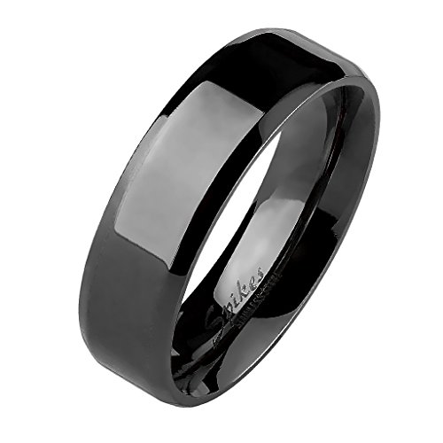 Mianova Unisex Band Ring Edelstahl Poliert Freundschaftsring Herrenring Damenring Partnerring Damen Herren Schwarz Größe 57 (18.1) 6mm Breit von Mianova