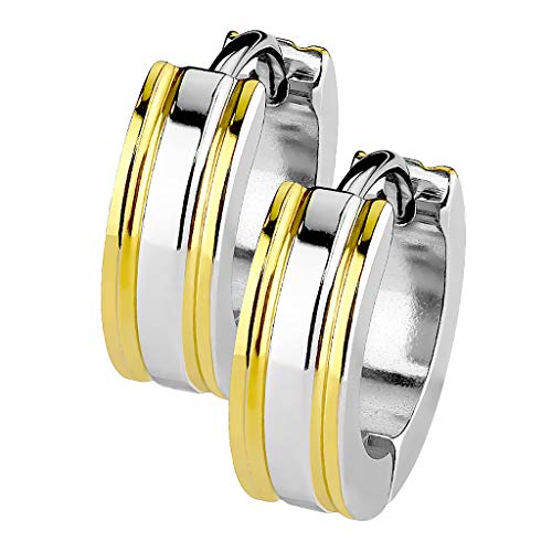 Mianova Unisex Creolen Edelstahl Bicolor Damen Herren Klapp Ohrringe Huggie Kreolen Rund Glanz Matt Silber Gold von Mianova