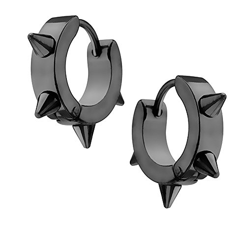 Mianova Unisex Creolen Edelstahl Damen Herren Klapp Ohrringe Huggie Kreolen Rund Breit mit Tribal Spikes Spitzen glänzend Schwarz von Mianova