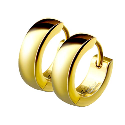 Mianova Unisex Creolen Edelstahl Damen Herren Klapp-Verschluss Schmale Ohrringe Huggie Kreolen Stecker Ohrstecker zum Klappen rund 4mm breit Gold von Mianova