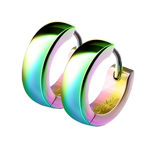 Mianova Unisex Creolen Edelstahl Damen Herren Klapp-Verschluss Schmale Ohrringe Huggie Kreolen Stecker Ohrstecker zum Klappen rund 4mm breit Rainbow von Mianova