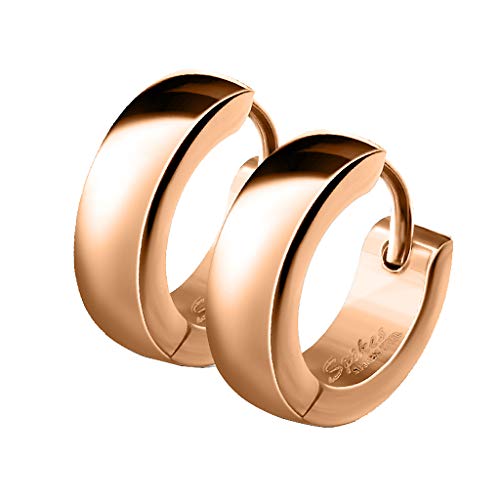 Mianova Unisex Creolen Edelstahl Damen Herren Klapp-Verschluss Schmale Ohrringe Huggie Kreolen Stecker Ohrstecker zum Klappen rund 4mm breit Rosegold von Mianova