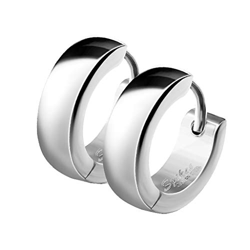 Mianova Unisex Creolen Edelstahl Damen Herren Klapp-Verschluss Schmale Ohrringe Huggie Kreolen Stecker Ohrstecker zum Klappen rund 4mm breit Silber von Mianova