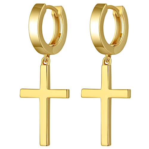 Kreuz Ohrringe Kreuz hängend Ohrringe für Damen Herren Mädchen CZ Diamant Kreuz Huggie Hoop Ohrringe Dangle Gold Hypoallergen Kreuz Ohrringe für Männer E628 von Miaofu