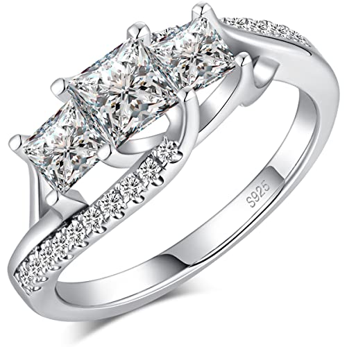 Miaofu Verlobungsring Ehering Jubiläumsring Princess schliff Ring Hochzeitsring,Ring für Damen Engagement Ring Promise Ring Größe 54 Damen Ring Silber 925,Trauringe Damen,Verlobungsring für Damen von Miaofu