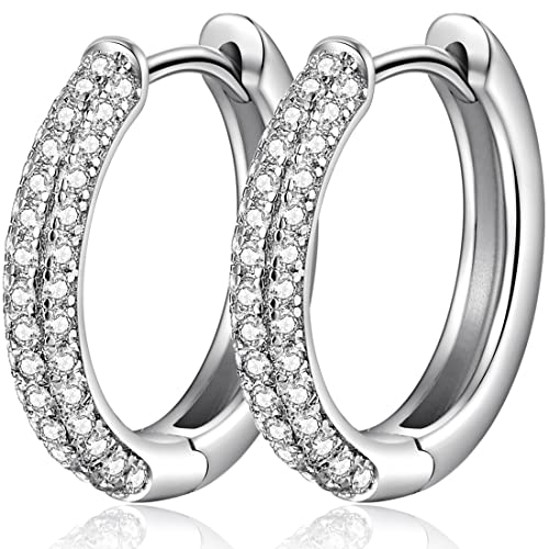 Miaofu Miaofu 18 Karat Weißgold vergoldete Creolen 925 Silber Damen große Creolen mit glänzendem Zirkonia, hypoallergene Creolen für Mädchen Größe 12,5 mm / 15,5 mm / 20 mm / 25 mm von Miaofu