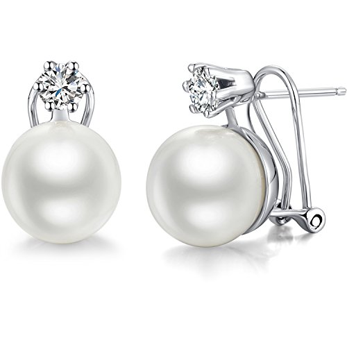 Ohrstecker Perlenohrringe Weißgold Perlen Ohrringe Ohrstecker für Damen Hängend Perlen Ohrringe Diamant Perlen Ohrringe Silber Perlen Hebel Ohrringe Groß Pearl Earrings Zirkonia Perlen Ohrringe 13mm von Miaofu