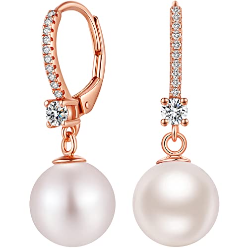 Perlenohrringe Perlen Ohrringe Hängend Silber Perle Rosegold Hängende Ohrringe Perlenohrringe 925 Hängend Perlen Hänger Damen Weiß von Miaofu