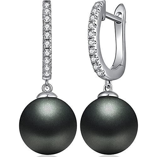 Pearl Earrings Perlen Ohrringe Weißgold Perlenohrringe Hängend Perlen Ohrringe Damen,SchwarzPerlenohrringe Silber Hängend,Ohrringe Kunstperle,Schwarz Perle Ohrringe,Ohrringe Perlen Diamant Silber von Miaofu