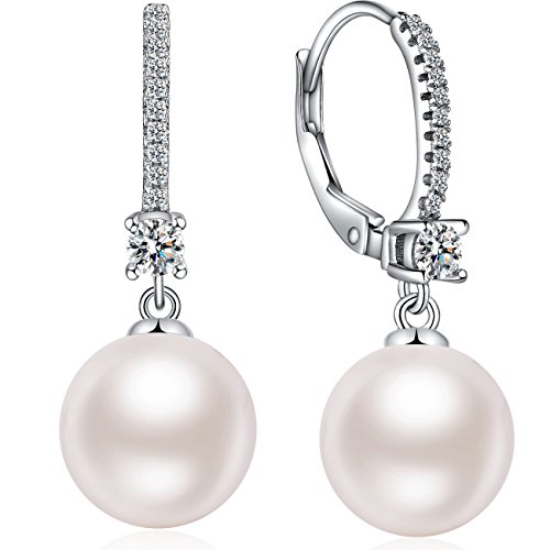 Perlenohrringe Silber 925 Ohrringe Hängend Damen Perlen Creolen Mit Perle Echte Süßwasser Hangend von Miaofu