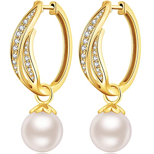 Perle Ohrringe Gold Perlen Ohrringe Hängende Perlenohrringe Pearl Earrings for Women Weiß Kunstperlenohrringe,Perlenohrringe Weißgold Hängend,Perlenohrringe Silber 925 Damen Perle Silber Ohrringe von Miaofu