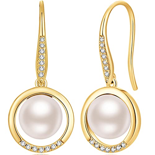 Perle Ohrringe Gold Perlen Ohrringe Hängende Perlenohrringe Pearl Earrings for Women Weiß Kunstperlenohrringe,Perlenohrringe Weißgold Hängend,Perlenohrringe Silber 925 Damen Perle Silber Ohrringe von Miaofu