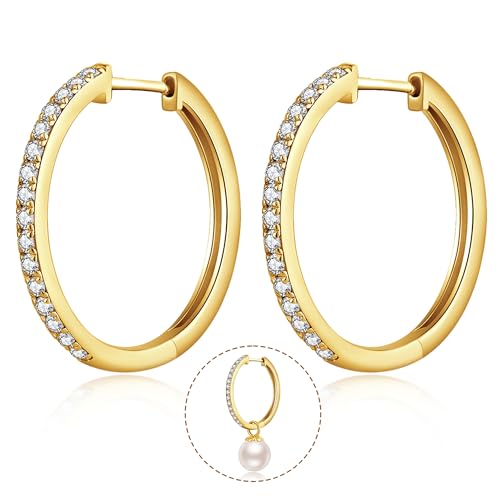 Creolen Gold Ohrringe Damen Creolen Hängend Ohrringe s925 Sterling Silber Perlen Ohrringes Hängend Tropfen Ohrhänger Perlenohrringe von Miaofu