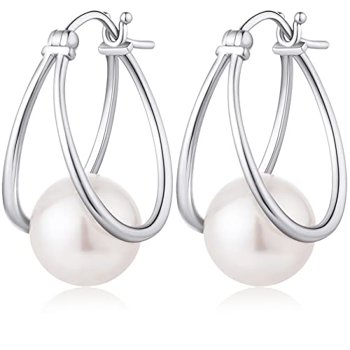 Perlenohrringe Silber 925 Hängend Ohrringe Silber Perlen Creole mit Perle Silberne Ohrringe Damen 925 Hängend von Miaofu