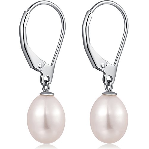 Perlenohrringe Hängend Perlen Ohrringe Perlen Ohrringe für Damen Sterling Silber Perlen Hebel Ohrringe Hänger Perlen Ohrringe Weißgold Perlen Tropfen Ohrringe Silber Creolen Pearl Earrings für Damen von Miaofu