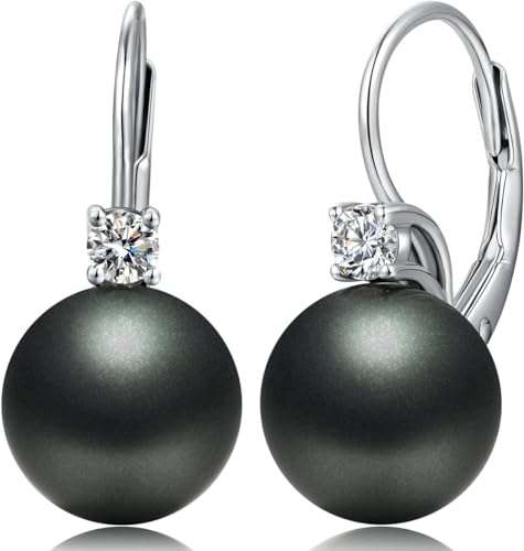 Perlenohrringe S925 Sterling Silber Weiß Perlenohrringe Hergestellt mit Zirkondia Kristallen Ohrringe Silber Perle Schwarz Perlenohrringe S925 Sterling Silber Weiß Perlenohrringe Hergestellt mit Zirkondia Kristallen Ohrringe Silber Perle Schwarz von Miaofu