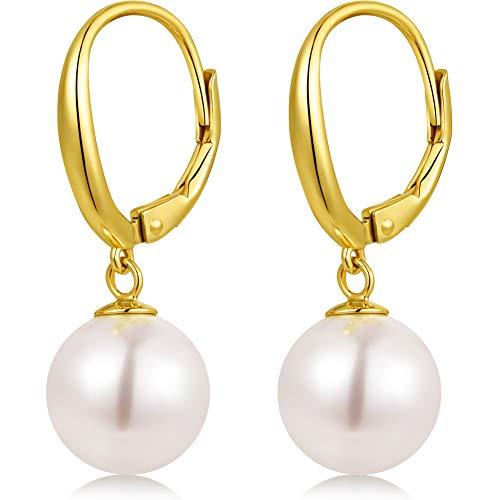 Perlenohrringe Gold Perlen Ohrringe Silber 925 Hängend Gold Perlen Ohrringe für Damen Hängende Tropfen Hänger Weißgold Perlenohrringe von Miaofu