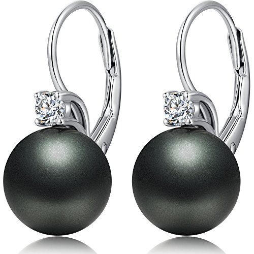 Schwarz Perlen Ohrringe Damen Schwarz Perlenohrringe Hängend KunstPerlen für Damen Sterling Silber Perlen Ohrringe von Miaofu