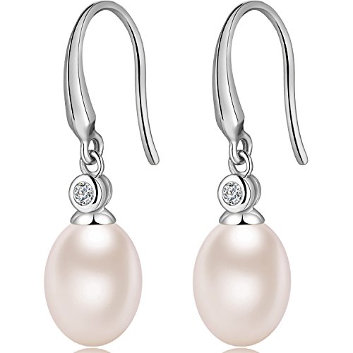 Perlenohrringe Silber Perlen Ohrringe Süßwasserperlen Träne Ohrringe für Damen Sterling Silber Perlen Baumeln Ohrringe Weiß Perlen Ohrringe für Damen Silber Perlen Ohrringe Perlen Träne Ohrringe von Miaofu
