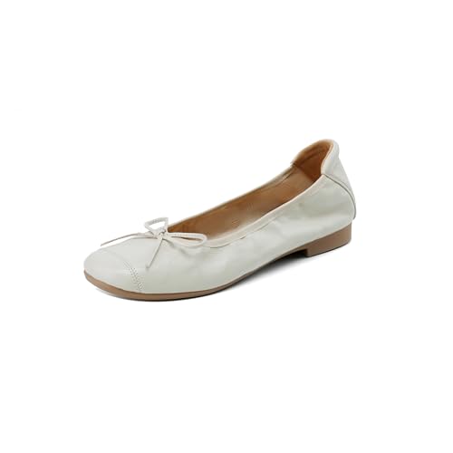 Miashi Ballerinas Damen aus 100% bequemem und weichem Leder, Flache Damenschuhe mit kleinem Absatz (Hellgrau, Erwachsene, Damen, 36, Numerisch, EU Schuhgrößensystem, M) von Miashi