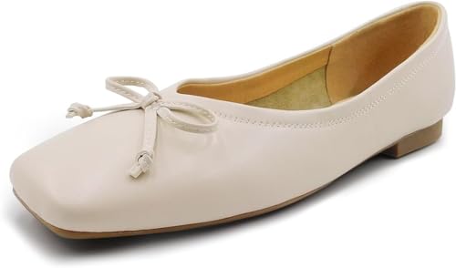 Miashi Ballerinas für Damen, klassisch, Bequeme Schuhe, quadratisch, schick, flach (Cremefarben, Erwachsene, Damen, 38, Numerisch, EU Schuhgrößensystem, M) von Miashi