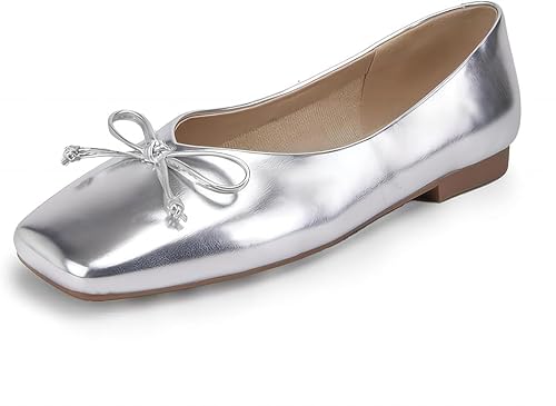 Miashi Ballerinas für Damen, klassisch, Bequeme Schuhe, quadratisch, schick, flach (Silber, Erwachsene, Damen, 38, Numerisch, EU Schuhgrößensystem, M) von Miashi