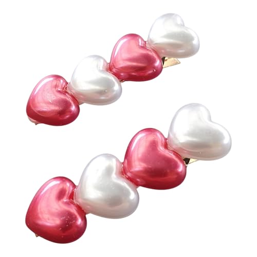 Mibella Haarspangen Set, 2 Stück, Herz-Design in Rot und Perlweiß, Haarschmuck für Kinder und Erwachsene - 28653 von Mibella