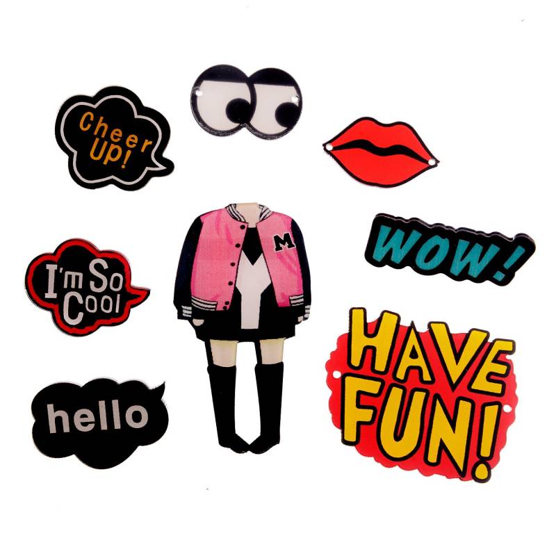 Acryl Subliminal Print Novelty "Cool Girl" Reversnadeln Und Aufnäher Ornamente - 8stk Set Acryl Subliminal Print Novelty "Cool Girl" Reversnadeln Und Aufnäher Ornamente - 8stk Set von MiboBottoniAccessori