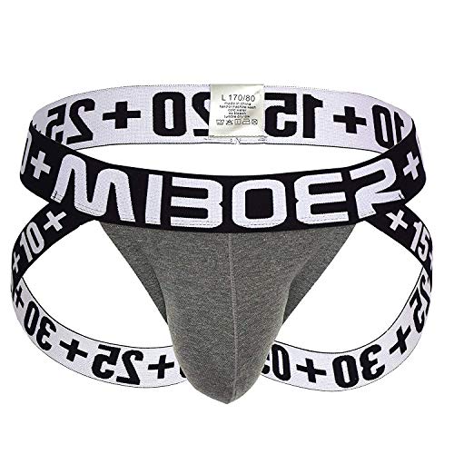 Miboer Herren Sport Jock Jockstrap Color Bulge Brief grau Größe M/L, Herstellergr. XL von Miboer