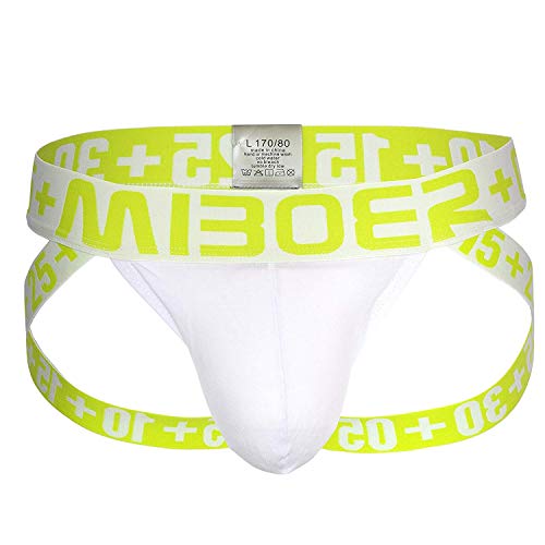 Miboer Herren Sport Jock Jockstrap Color Bulge Brief weiß Größe M/L, Herstellergr. XL von Miboer