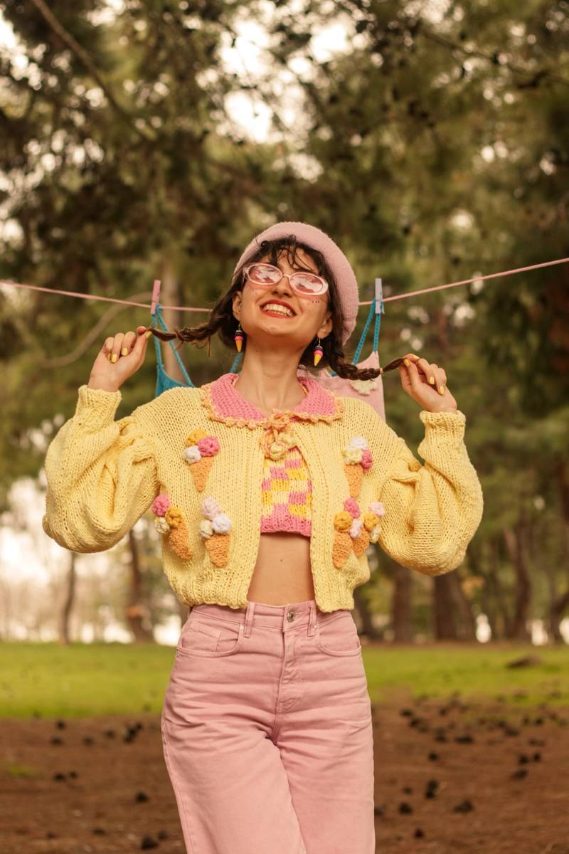 Eiscreme Strickjacke Crop Set, Recycled Cotton von Mibudesign