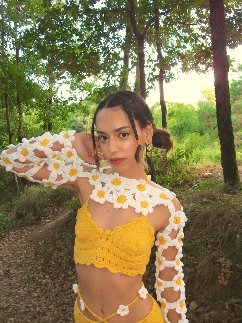 Gelbes Häkel Top - Handgemachtes Festival Bralette Recycelte Baumwolle Sondergröße von Mibudesign