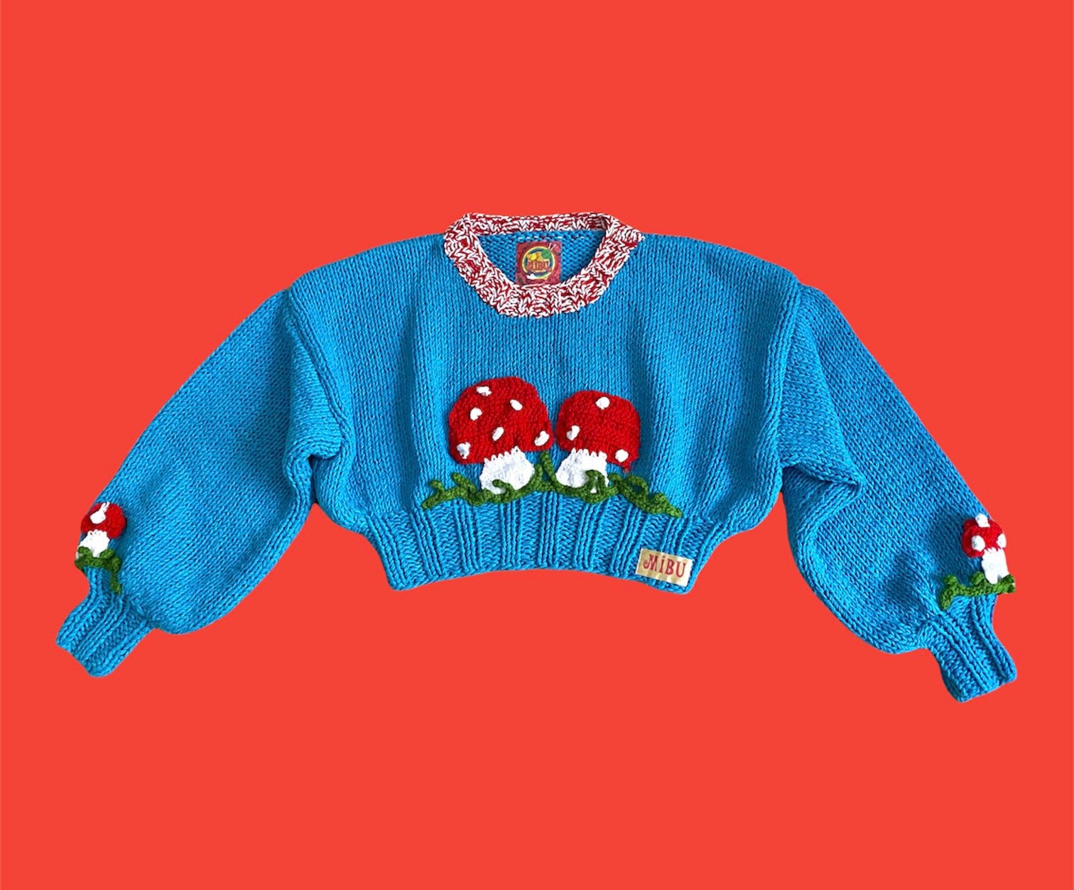 Handgestrickter Pilz Pullover Aus Recycelter Baumwolle Y2K Häkelarbeit von Mibudesign