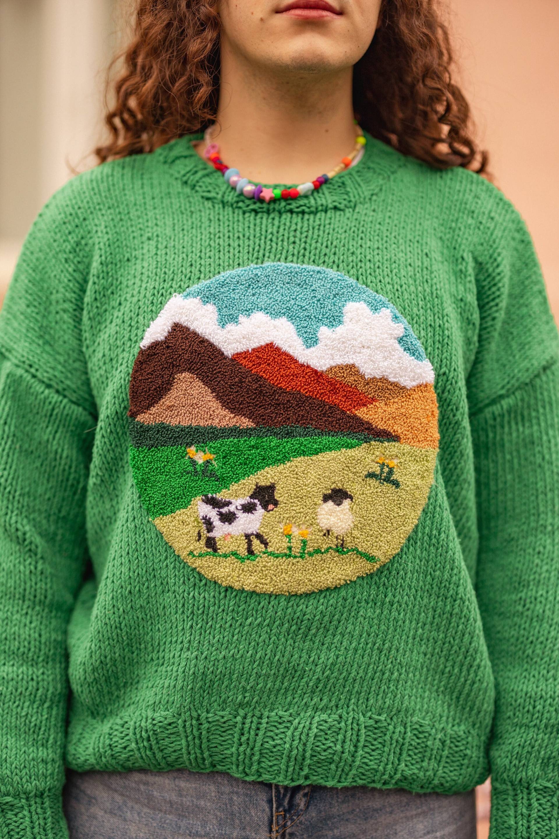 Handgestrickter Pullover | Freunde Nicht Essen, Punch Embroidery von Mibudesign