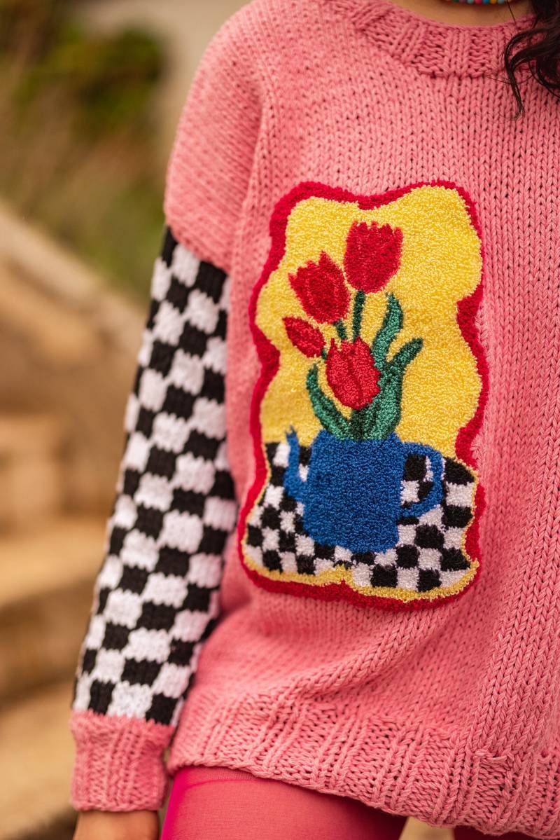 Handgestrickter Tulpenpullover | Punsch Stickerei, Y2K Jumper von Mibudesign