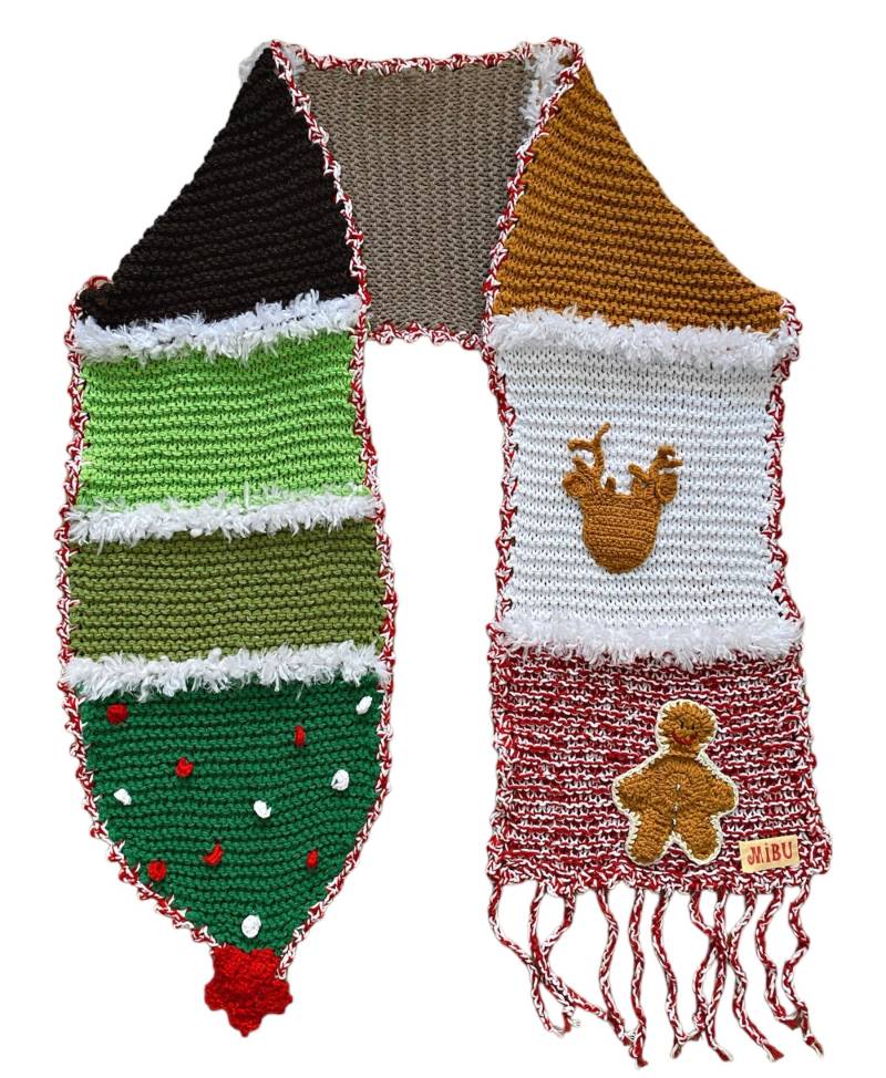 Weihnachten Strickschal - Handgefertigtes Winter Accessoire, Festlicher Rot Und Grüner Schal, Perfektes Weihnachtsgeschenk Für Sie/Ihn von Mibudesign