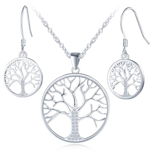 MicLee 925 Silber Damen Baum des Lebens Halskette Ohrringe Durchbrochener Durchbrochener Baum Ketten Anhänger und Baum Ohrhänger Fashion Mädchen Schmucksets von MicLee
